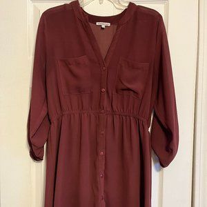 Burgundy Long-sleeved Button-up mini dress